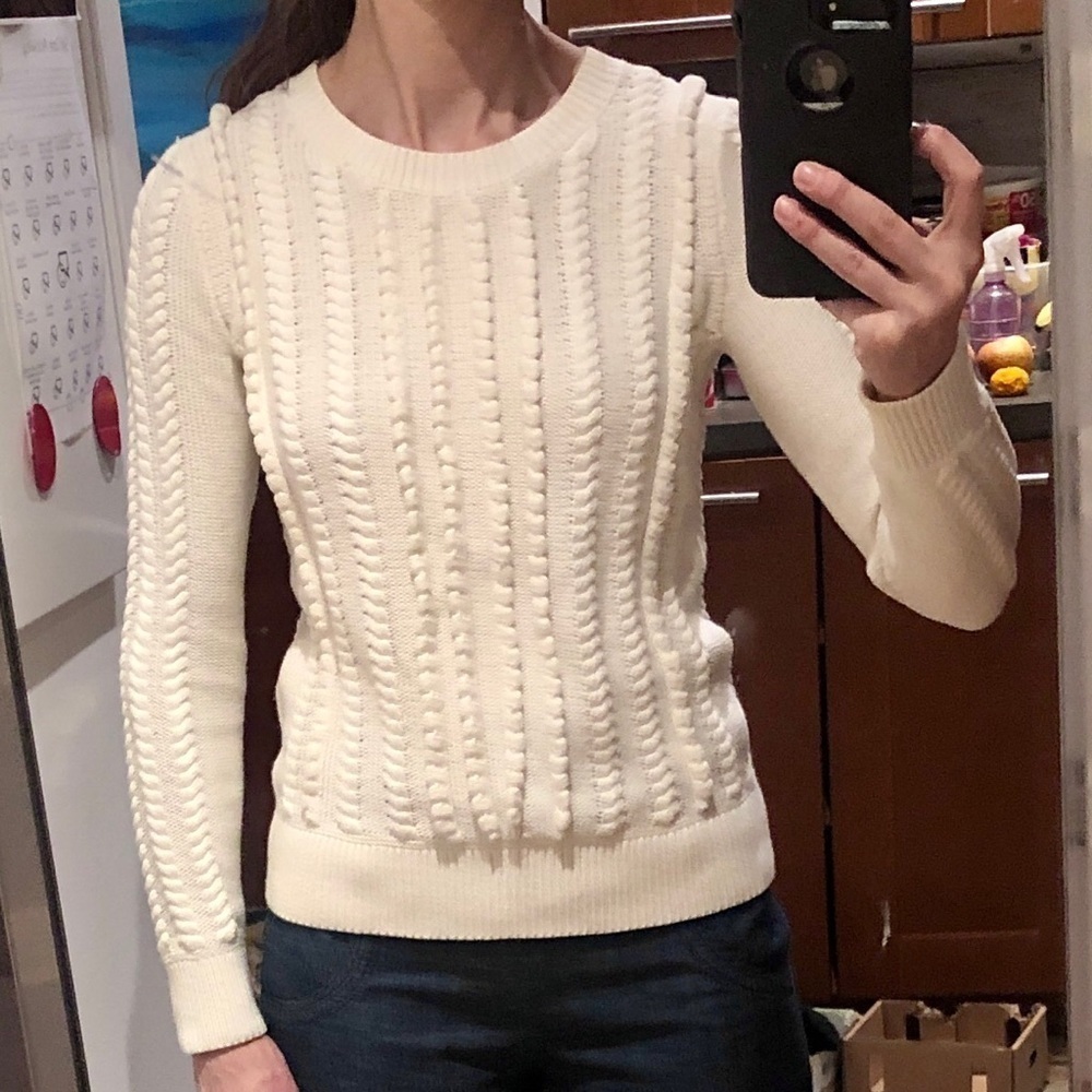 BANANA Republic White Cable Knit Cocoon Stitch Sweater‎ Sz XS